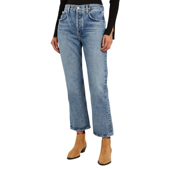 Agolde Ripley Straight Leg Jeans in Forfeit Blue Denim Jean Size 24 Revolve